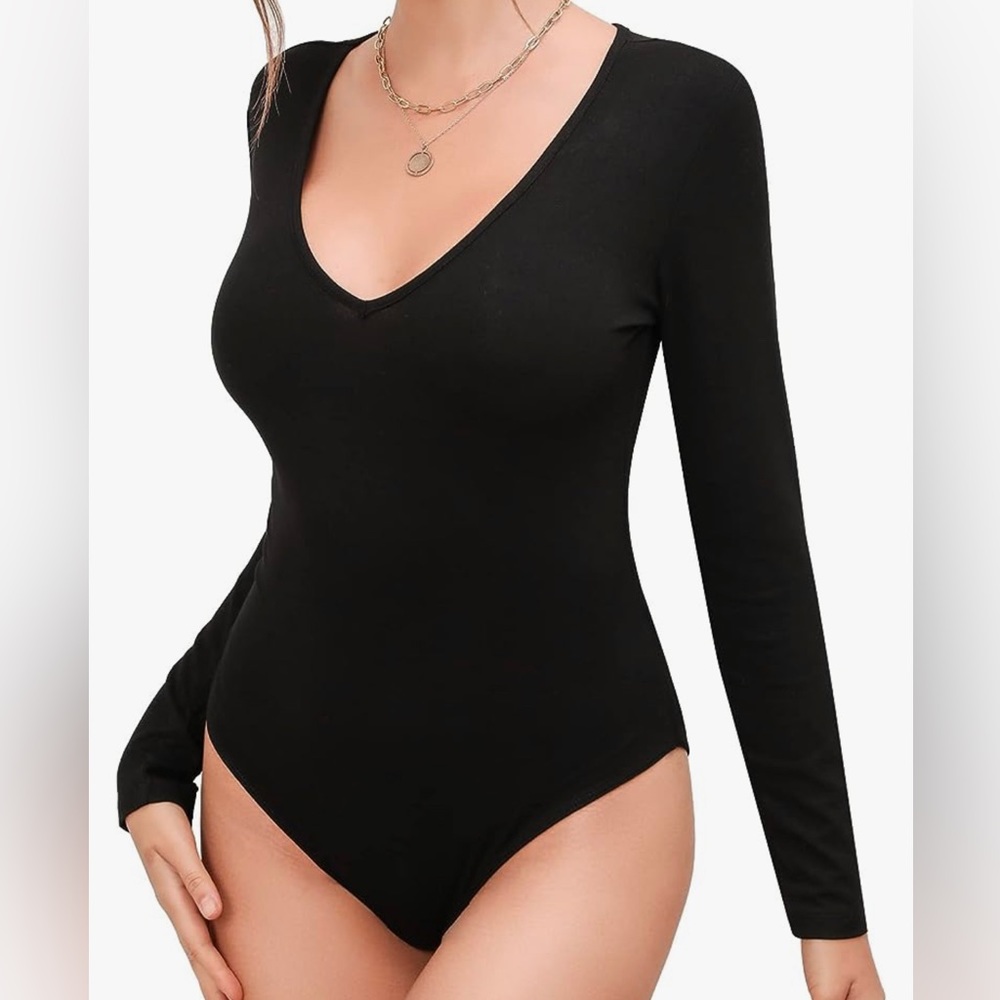 Womans V Neck Long Sleeve Bodysuit - NEW